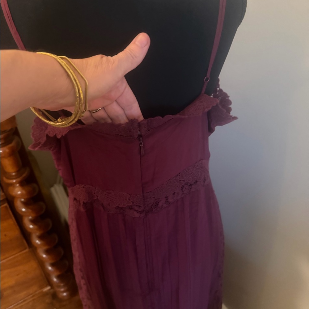Farm-Rio Spaghetti Strap Lace-Trim Midi Dress in a dark red. - Picture 9 of 11